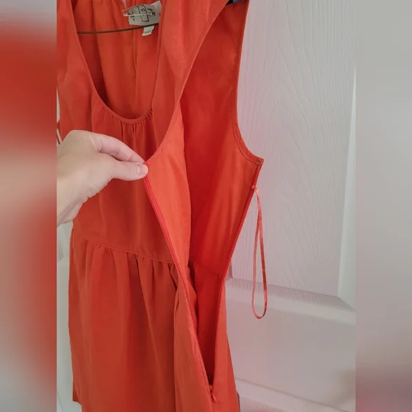 J. Crew Linen Cap Sleeve Dress in Orange/Red, Size 0 - Picture 12 of 16